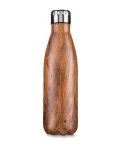 Garrafa 750ml em inox com tampa rosqueável e pintura com simulação de madeira G161