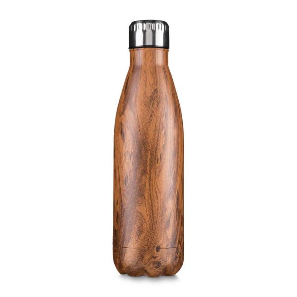 Garrafa 750ml em inox com tampa rosqueável e pintura com simulação de madeira G161