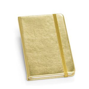 Caderneta em Couro Sintético Prateado e Dourado não Pautado CP089 14,00 x 9,00 cm